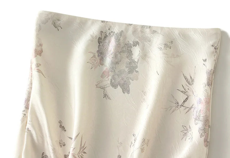 Women Elegant Gilded Printed Pleated Skirts Korean Fashion High Waist Overskirts for Women Vintage Fishtail Long Skirts Summer