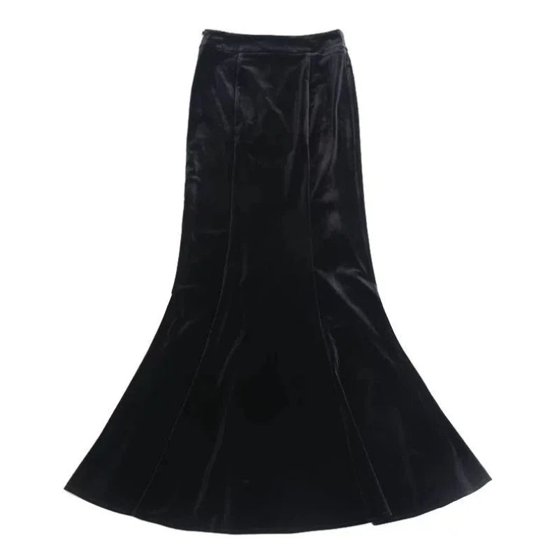 Extended Gold Velvet Skirt Fishtail Skirt Autumn and Winter Slim Tall Person with Hip-covered Long Skirt Female Temperament