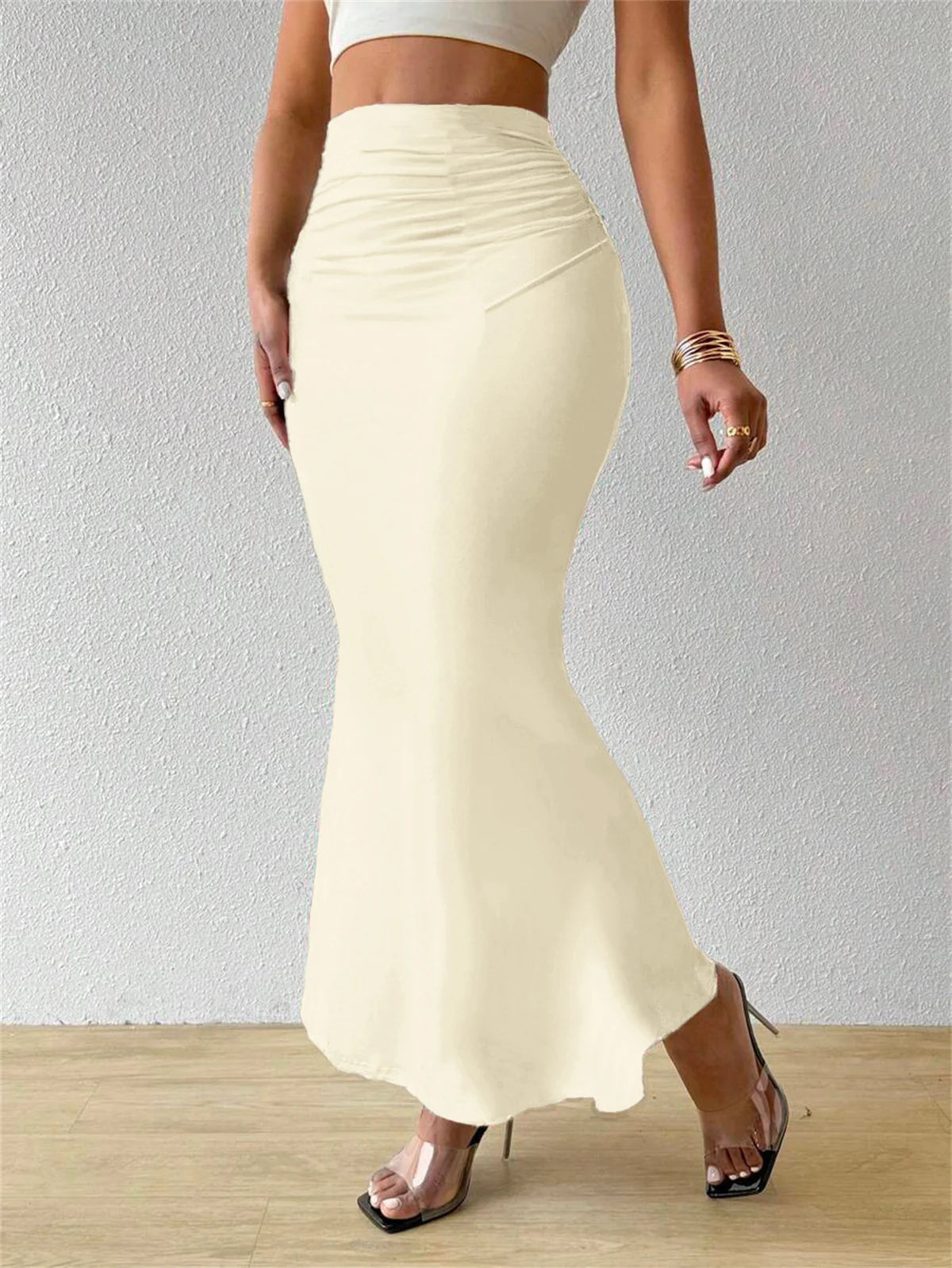 Women Solid Slim Fishtail Skirt Spring Summer New In Elegant Fashion High Waist Fold Skirts Lady Causal Street Short Dress Sexy